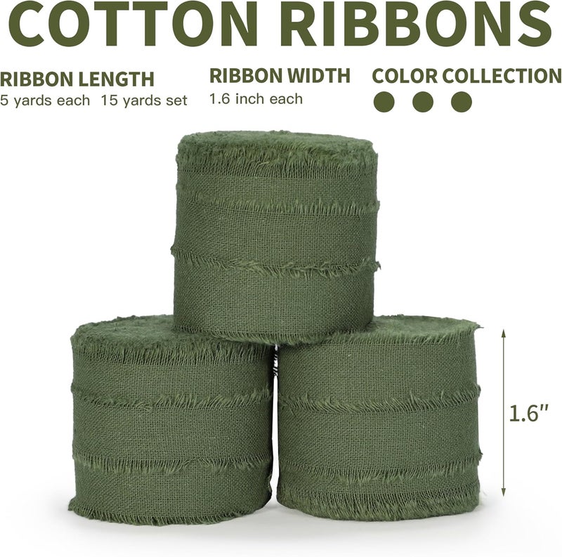 Keypan Hunter Green Ribbon 1-1/2 x 15 Yards Handmade Cotton Frayed Fringe Fabric Ribbons for Crafts Flower Bouquets Wedding Christmas Tree Home DIY Decor - Image 2